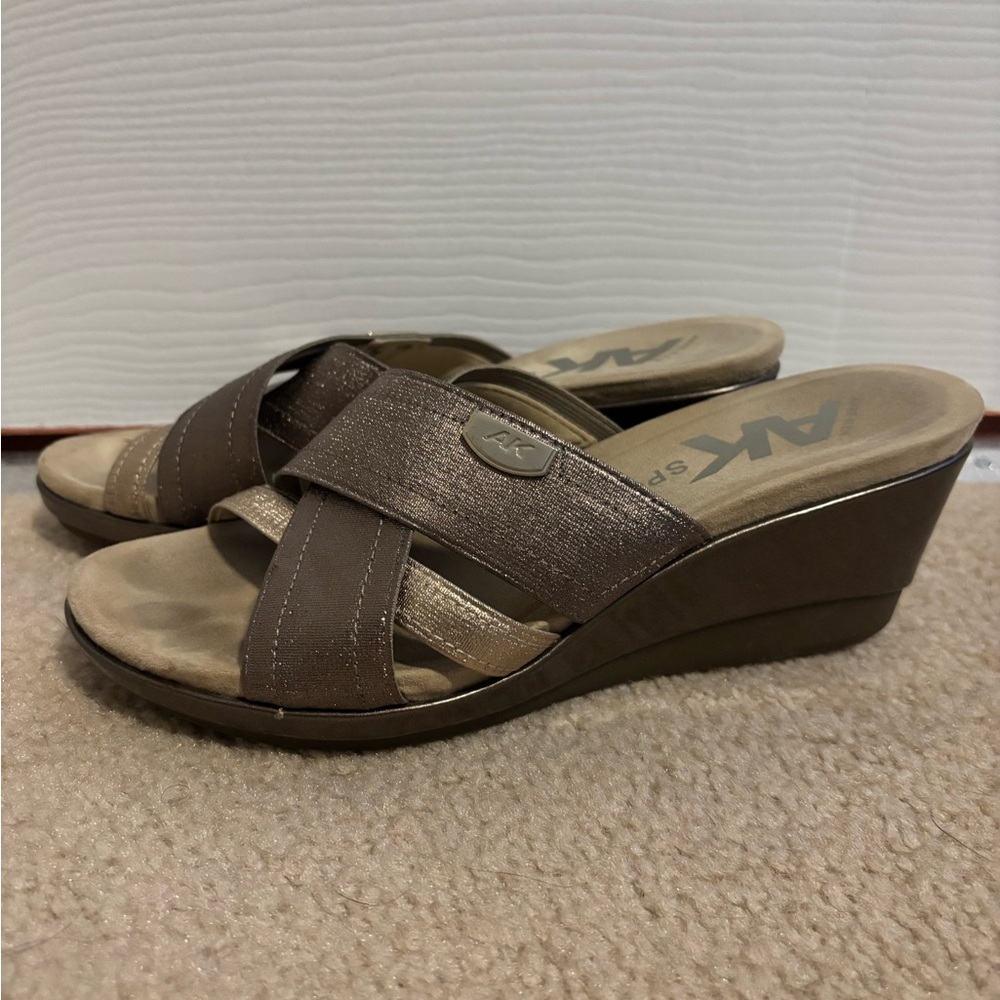 Anne Klein Sport Tan and Brown Wedge Sandals
